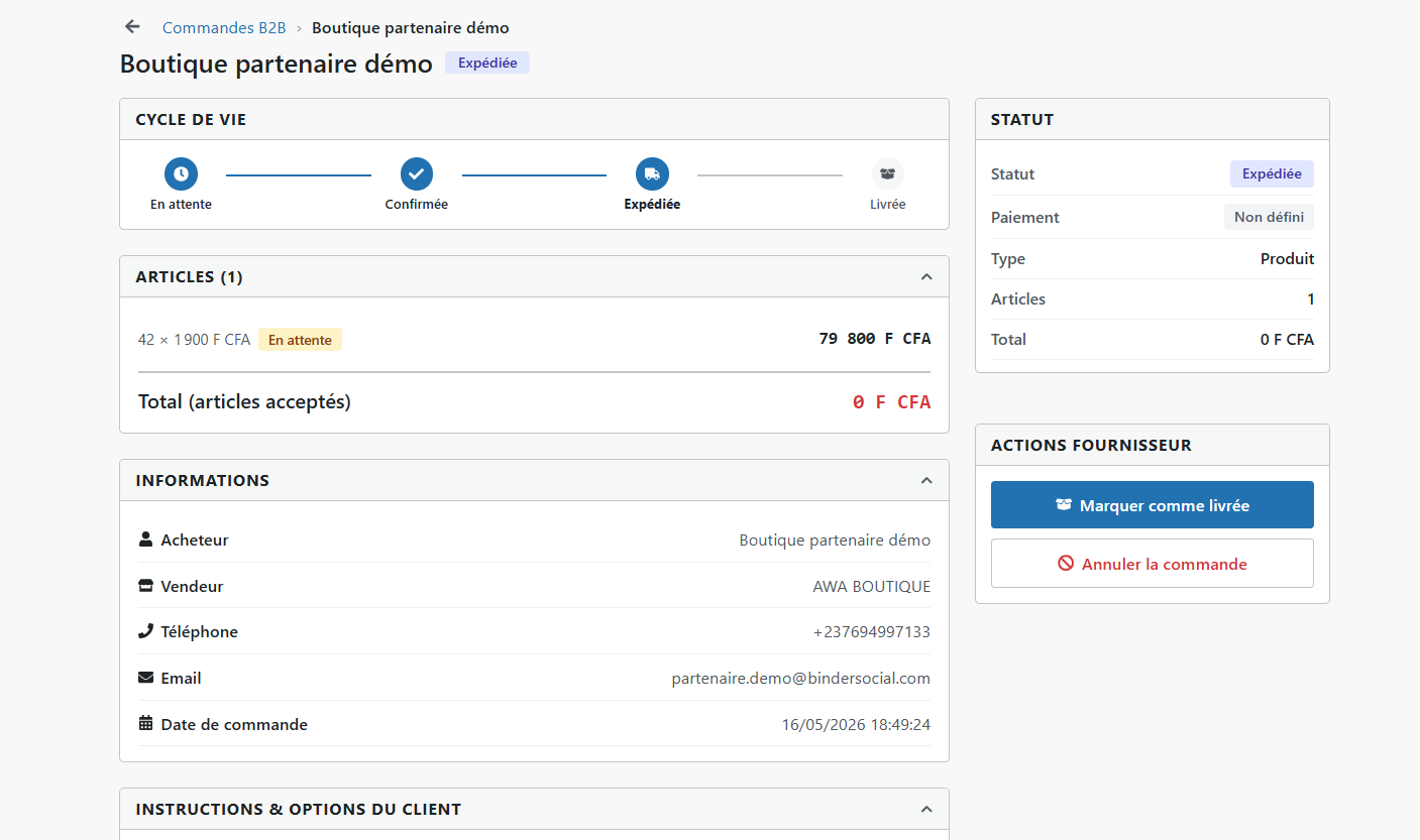 Suivi et réception des commandes B2B