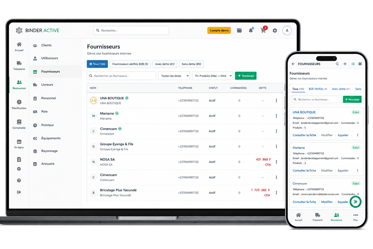 Gestion des clients, fournisseurs et livraisons Binder Active